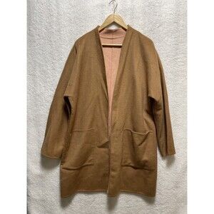 J. Jill Wool Reversible Coat Women’s L Camel Tan Pink Open Front Long Jacket
